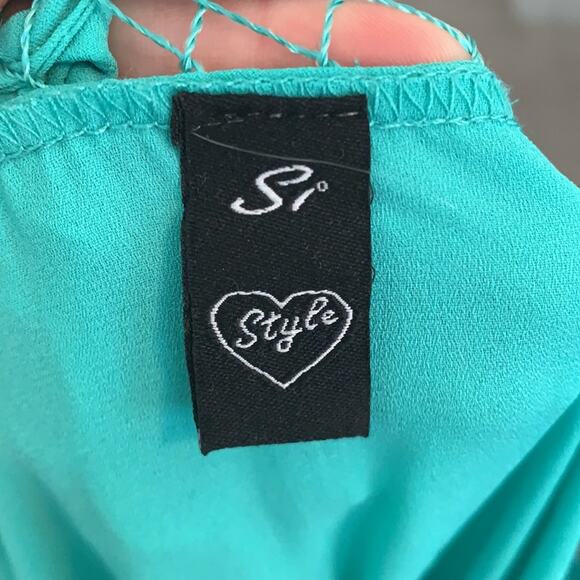 Si Style Turquoise Crochet Ruffle Sleeve Mini Dress Medium - Picture 6 of 9